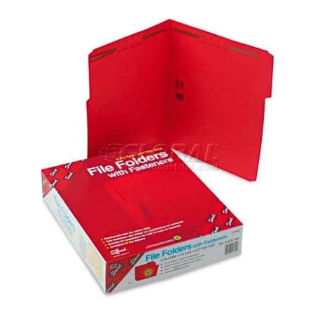 Smead Smead Folders, Two Fasteners, 1/3 Cut Assorted, Top Tab, Letter, Red, 50/Box 12740